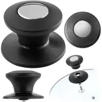 Kadax Topfdeckelgriff "Barletta", Haltegriff für Topfdeckel aus Kunststoff und Edelstahl, 1 Stück, Schwarz