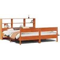 Syfax Massivholzbett mit Regal ohne Matratze Wachsbraun 180x200 cm