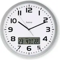 Hama DCF-Funkwanduhr "Moorea" mit Datums- und Temperaturanzeige, Wand, Analoge Uhr, Rund, Silber, Weiß, Kunststoff, Glas