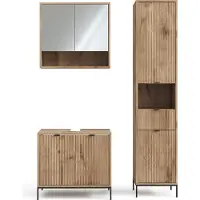 Vicco Badmöbel-Set Eliza Viking Oak 3 Teile, mit Hochschrank, Model 49881