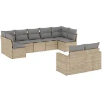 vidaXL 9-tlg. Garten-Sofagarnitur mit Kissen Beige Poly Rattan
