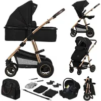 Lionelo Amber - Kombikinderwagen 3 in 1 - Set sportlicher, Sitz, fester Babywanne, Autositz, Tasche, Moskitonetz, Regenschutz - Black Onyx