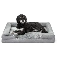 Lionto Hundebett premium, orthopädisches Memoryfoam-Bett mit erhöhtem Rand, waschbarem Bezug & stabilem Halt, 106x80x17 cm, grau