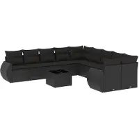 vidaXL 11-tlg. Garten-Sofagarnitur mit Kissen Schwarz Poly Rattan