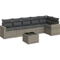 vidaXL 7-tlg. Garten-Sofagarnitur mit Kissen Grau Poly Rattan