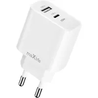 MaXlife , Netzteil Dual Ports USB und USB-C Power Delivery 20W, Weiß