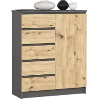 Akord Kommode K80 Graphitgrau 80 cm 1 Tür 5 Schubladen Front Artisan Eiche 3 Regalböden B80xH35xT97 cm