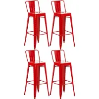 CLP Barhocker 4er Set mit Lehne im Industrial-Look Mason, mit Rückenlehne rot