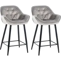 CLP 2er Set Barhocker Gibson Tresenstuhl gepolstert mit Fußstütze creme Material Samt