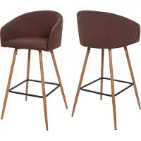 Mendler 2er-Set Barhocker HWC-D72, Barstuhl Tresenhocker Küchenhocker mit Lehne, Metall Holzoptik Stoff/Textil, braun