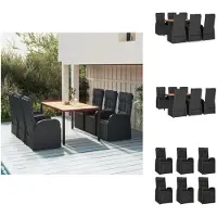 vidaXL 7-tlg. Garten-Essgruppe mit Kissen Schwarz Poly Rattan - Gartenstühle