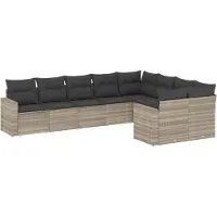 vidaXL 9-tlg. Garten-Sofagarnitur mit Kissen Hellgrau Poly Rattan
