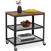 Relaxdays Rollwagen, 3 Ablagen, Industrial Design, HBT: 61x60x40 cm, Küchenwagen mit Rollen, Stahl & MDF, schwarz/braun