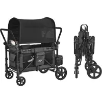 Vevor Kinderwagen für 4 Kinder, Push-Pull-Reisebuggy mit verstellbarem Griff, Sicherheitsgurt und abnehmbarem Verdeck, 4-Sitzer-Bollerwagen für Camping, Dunkelgrau und Schwarz (150 kg Tragkraft)