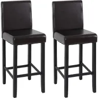 MCW 2er-Set Barhocker Vicenza, Barstuhl Tresenhocker, Holz+LEDER braun, dunkle Beine
