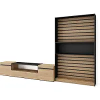 Skraut Home Wohnwand Wohnzimmer, 310x35x186cm, Für TV-Geräte bis zu 80", Wohnzimmer Möbel, Eiche und Schwarz