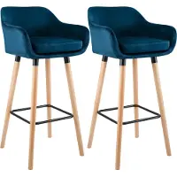 DELUKE 2er Set Barhocker MIRID - Samt Blau 55x46x99 cm | Barstuhl Mit Lehne Tresenhocker Tresenstuhl Kneipenhocker Kneipenstuhl