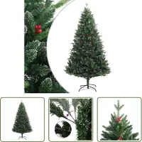 The Living Store Künstlicher Weihnachtsbaum Klappbar mit Roten Beeren 150 cm