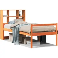 Syfax Massivholzbett mit Regal ohne Matratze Wachsbraun 75x190 cm