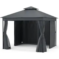 Blumfeldt Mondo Dual Pavillon 3x3 – Doppeldach & Moskitonetze, Wetterfester Metallrahmen, Vorhänge Für Privatsphäre, Gartenpavillon, Leicht Zu Montieren, Dunkelgrau