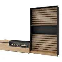 Skraut Home Wohnwand Wohnzimmer, 260x35x186cm, Für TV-Geräte bis zu 65", Elektrokamin, Eiche und Schwarz