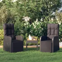 vidaXL "im Angebot" Gartensessel mit Kissen 2 Stk. - bis 150 kg - Verstellbar Schwarz Poly Rattan - Stapelsessel CC8358