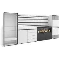 Skraut Home Sideboard, Kommode, 334x35x145 cm, Für Schlafzimmer, Zimmer, Elektrokamin XXL, Kommode mit Schubladen, Schuhschrank, Offener Kleiderschrank, Weiß