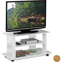 Relaxdays TV Board mit Rollen, 2 Fächer für Fernseher, Konsole & Receiver, fahrbarer Fernsehtisch, HBT 45x80x40 cm, weiß