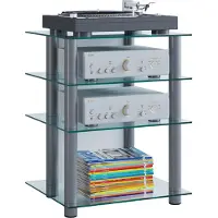 VCM Hifi Möbel | Rack Schrank Phono Regal | Alusäulen | ESG-Glasböden | Maße: H. 70 x B. 59 x T. 48 cm | Phono Mediaregal - Bilus