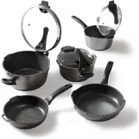 Stoneline Topf-Set "Future" Set, Kochtopf 20/24, Stieltopf 18 cm, Schmorpfanne 20/24 cm, 8 Stk. tlg. Aluminiumguss