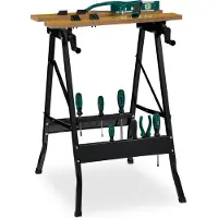 Relaxdays Werkbank klappbar, bis 100 kg, verstellbarer Werktisch, 4 Spannbacken, HBT 75,5 x 56,5 x 62 cm, natur/schwarz