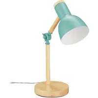 Relaxdays Schreibtischlampe, verstellbare Retro Tischlampe, Holz & Metall, E14, Leselampe, HxD 45,5 x 14,5 cm, mintgrün