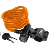 M-Wave Autom.-Spiralkabelschloß 1800 x 10 mm orange mit Clip-on-Halter für Sattelstütze mit Staubschutzkappe auf Karte