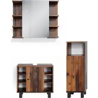 Vicco Badmöbel-Set Fynn Eiche rustikal 3 Teile, mit Midischrank, Model 36676