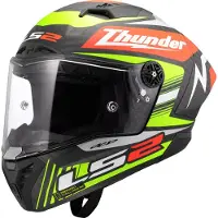 LS2 FF805 Thunder GP Black Replica Carbon Helm, schwarz matt/neon, M (57/58)