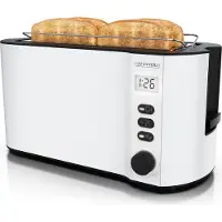 Arendo Toaster 4 Scheiben, Langschlitztoaster, Langschlitz, Edelstahl, 1500W, Display mit Restzeitanzeige, Brötchenaufsatz, Defrost Funktion, Wärmeisolierendes Gehäuse, Weiß