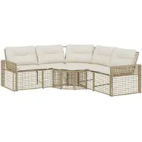 vidaXL Gartensofa in L-Form mit Kissen und Fußbank Beige Poly Rattan