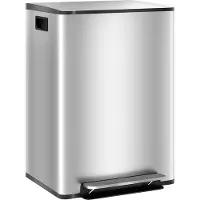 HOMCOM Doppelkammer-Abfalleimer (2 x 30 l), Edelstahl-Treteimer für Recycling, Inneneimer, Soft-Close-Deckel mit Offenhaltefunktion, Griffe, Silber