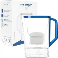 Wessper Kühlschrank-Wasserfilterkanne D3 Slim AquaMax 2,7 L Blau + 1 Filter – kompatibel mit Brita MaxtraBlau