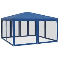 Syfax Partyzelt mit 8 Mesh-Seitenteilen Blau 4x4 m HDPE