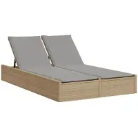 vidaXL Doppel-Sonnenliege mit Auflagen Beige Poly Rattan