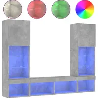 vidaXL 5-tlg. Wohnwand mit LED-Beleuchtung Betongrau Holzwerkstoff