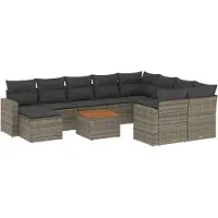 vidaXL 11-tlg. Garten-Sofagarnitur mit Kissen Grau Poly Rattan