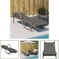The Living Store Sonnenliege mit Auflage Grau 60x199x42 cm Poly Rattan