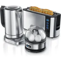 Arendo Frühstücks Set in Edelstahl Optik - Wasserkocher / Toaster / Eierkocher