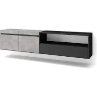 Skraut Home TV-Schrank, Lowboard, 200x35x45cm, Für TV-Geräte bis zu 80", Hängend, Zementgrau und Schwarz