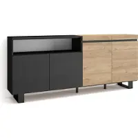 Skraut Home Sideboard, Highboard, 200x35x87cm, 4 Türen, Industriedesign, Eiche Schwarz