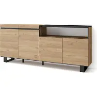 Skraut Home Sideboard, Highboard, 200x35x87cm, 4 Türen, Industriedesign, Eiche Schwarz