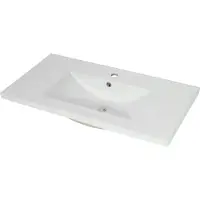 Mendler Waschbecken MCW-D16, Waschtisch Handwaschbecken Möbelwaschtisch Badezimmer Bad, Keramik eckig weiß 92cm 30mm Kante