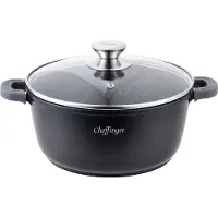 Cheffinger Kochtopf Aluguss Glasdeckel Ø20cm Induktion Marmorbeschichtung Suppentopf Pfanne